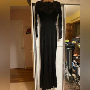 Vintage NICOLE BAKTI Black Long Evening Dress lace zip Bodycon Mermaid size S
